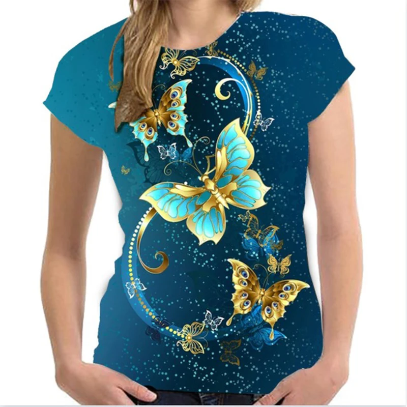 Summer T-Shirts Butterfly 3D Print Streetwear Women's Casual Fashion Oversized O-Neck T Shirt Y2K Female Girl Tops Tees Clothing