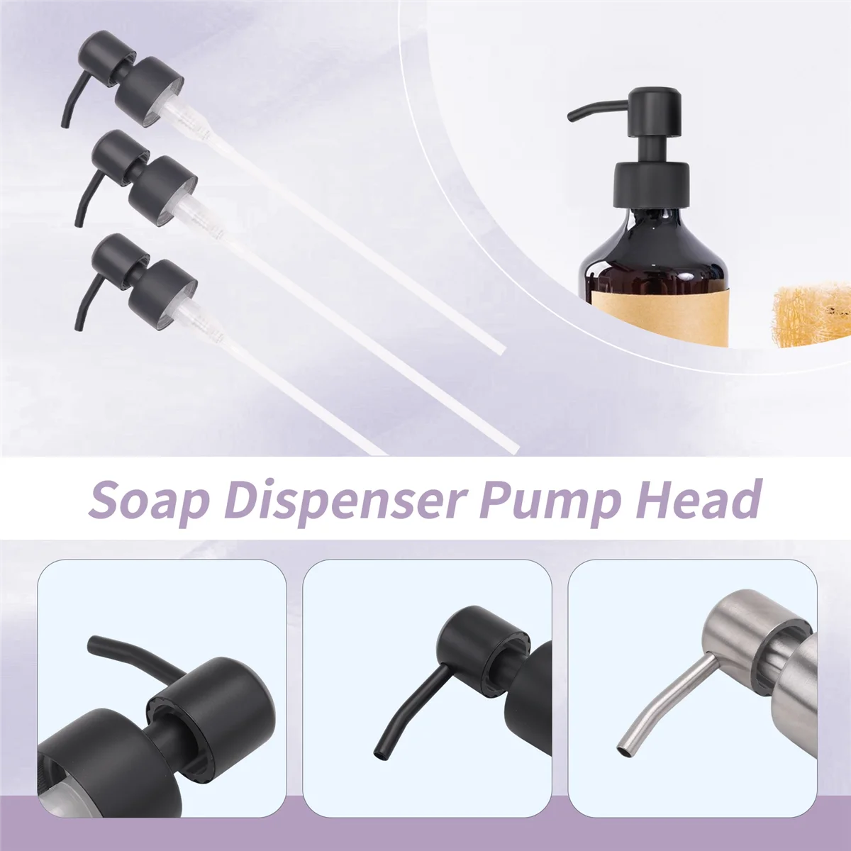 A40T 6Pcs 표준 28/400 넥 사이즈 노즐 및 튜브 용 스레드가있는 스테인레스 스틸 액체 비누 디스펜서 펌프 교체