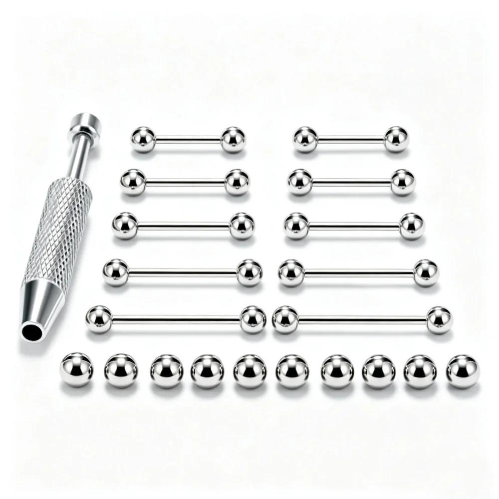 20 Pcs Surgical Stainless Steel Tongue Rings/tongue Piercing Jewelry Set for Women Men Hypoallergenic Body Jewelry