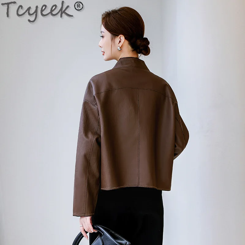 Tcyeek-abrigo de piel de oveja para mujer, chaqueta de piel auténtica con capa superior, ropa de mujer para primavera y otoño, Куртка jahжаха 2024