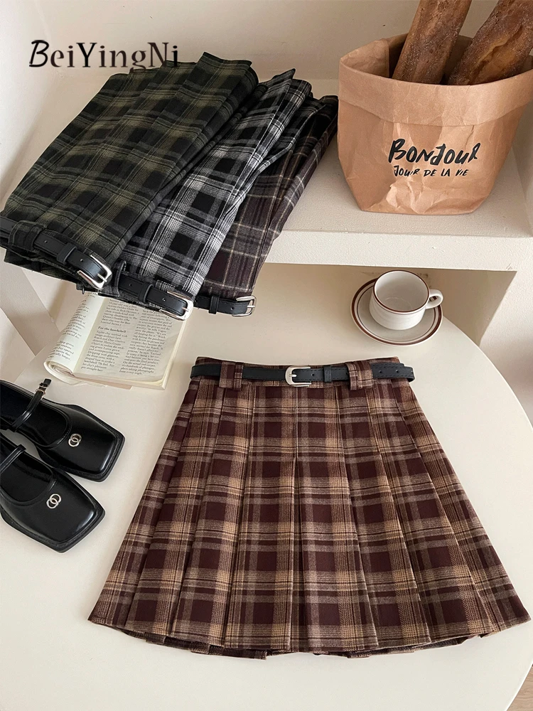 Beiyingni Autumn Winter Y2K Short Skirts Women Casual Harajuku Preppy Style Pleated Skirt Hotgirl Plaid Street High Waist Skirts
