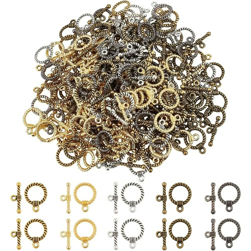 150 Sets 5 Colors Round Toggle Clasps Tibetan Style T-Bar Closure Bracelet Jewelry Clasp for Necklace Bracelet Jewelry Making