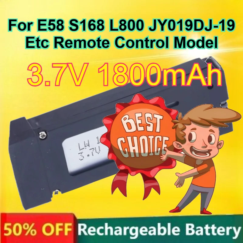 

3.7V Drone Lithium Battery for E58 S168 L800 JY019DJ-19 Etc Remote Control Model 1800mAh Large Capacity Rechargeable Battery