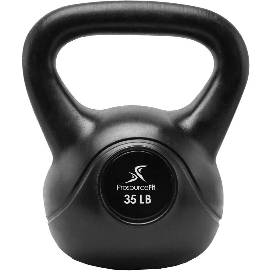 جرس Kettlebell البلاستيكي من الفينيل من ProsourceFit لصالة الألعاب الرياضية المنزلية، وزن قابل للتعديل من 10 إلى 35 رطلاً مع طلاء متين مثالي للقوة