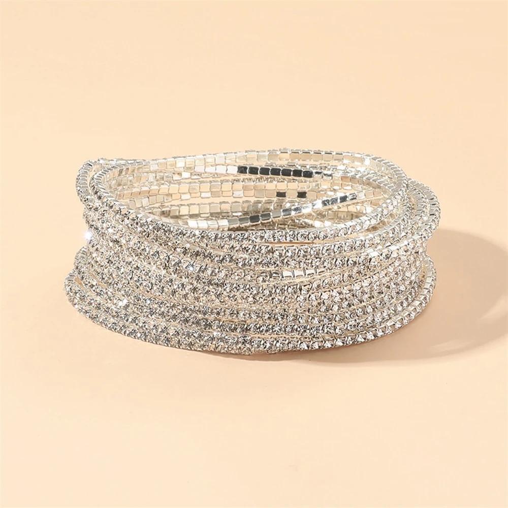 12pcs Personalized Sparkling Multi layer Bracelet Jewelry Bridal Wedding Elegant Dress Dressing Jewelry Accessories