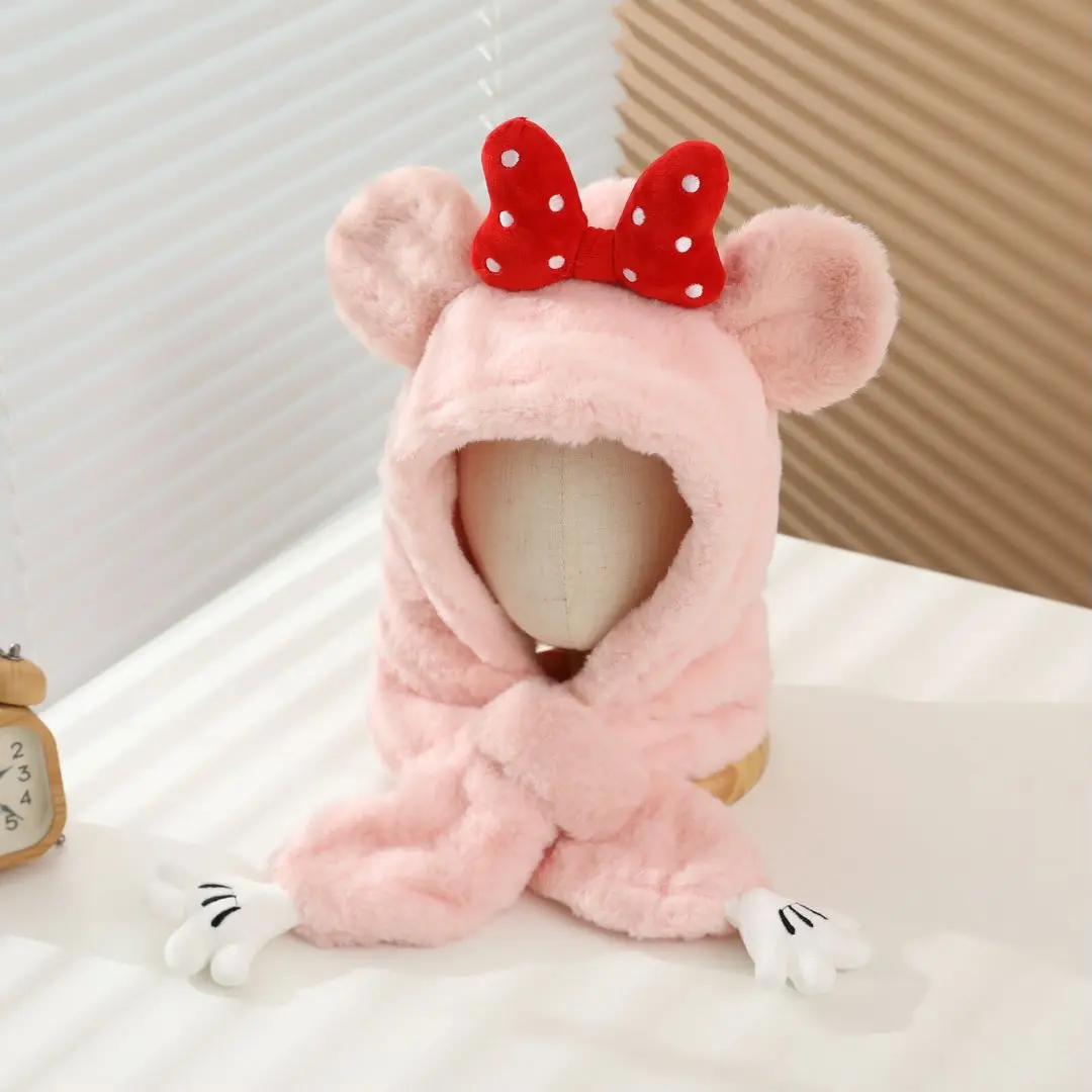 الشتاء الاطفال فتاة بنين ميني ماوس القبعات والأوشحة قفاز مجموعات سميكة الدافئة رقيق أفخم في الهواء الطلق مجموعة لحماية الأذن أغطية الرأس قبعات