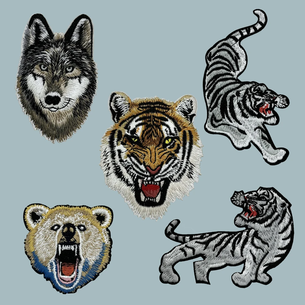 Beast Embroidery bear Tiger Lion Wolf Iron-On Patches For Clothing Applique DIY Hat Coat  Accessories Clothes Sticker