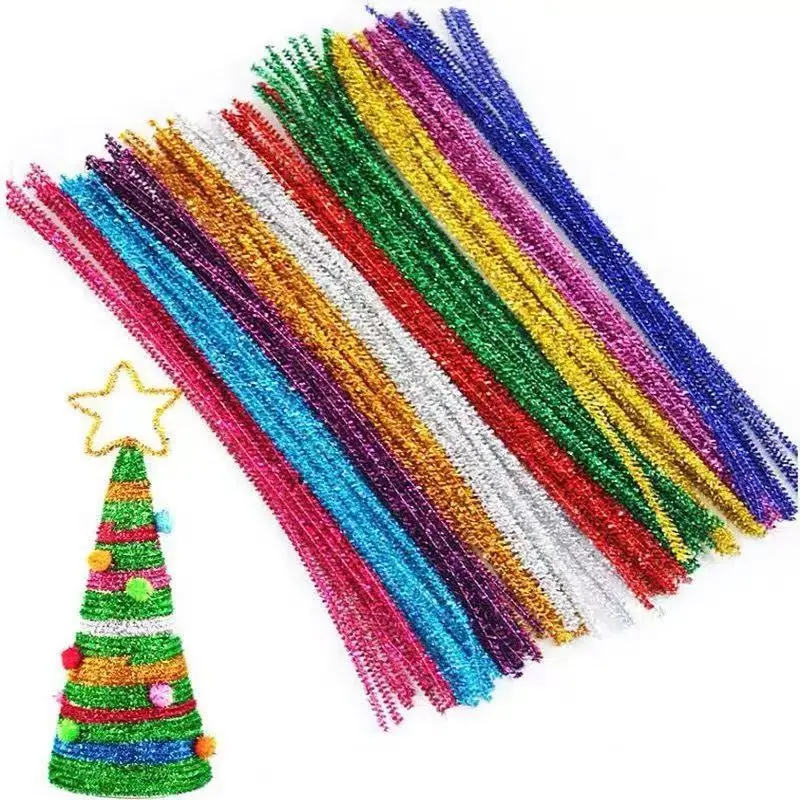 100pcs/lot Long 30cm Glitter Chenille Stems Pipe Cleaners Kids Toys DIY Handicraft Materials for Creative Kids Educational Toys