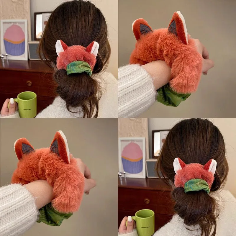 Zootopia Judy Hopps Nick Wilde ربطة شعر قطيفة Scrunchies للنساء والفتيات إكسسوارات شعر مرنة شعر على شكل حيوان لطيف