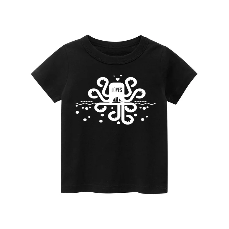 2024 New Fashion Kids T Shirt For Boys Black White Gray Short Sleeve Children Clothes Rock Print Boy T Shirt For Girls Tops