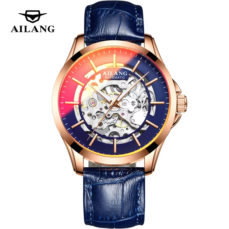 AILANG 2026 8629 New Watches Mechanical Watch Genuine Leather Strap Waterproof Fashion Skeleton Wristwatches Bright Future Store
