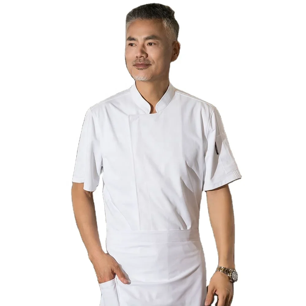 High quality custom logo kitchen hotel restaurant sushi chef uniform short sleeve unisex chef shirt coat uniform for women men