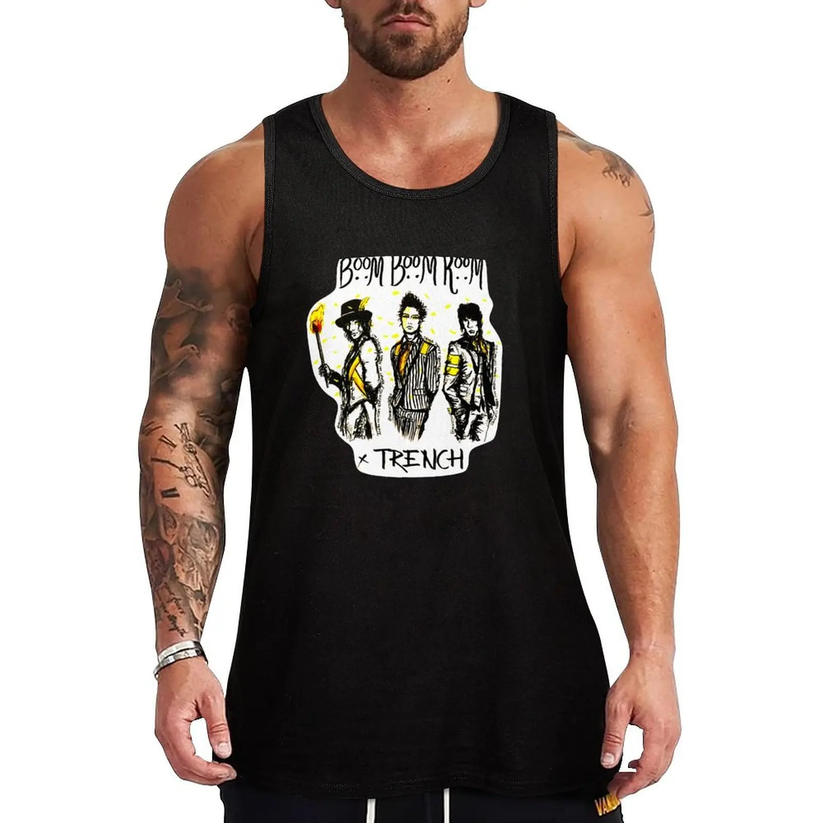 # 35-37 - Camiseta sin mangas Boom Boom Room x TRENCH, camiseta deportiva para fitness, de secado rápido y que absorbe la humedad