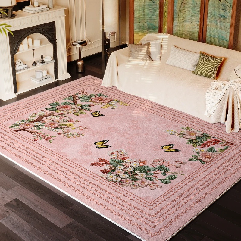 

French Style Carpets for Living Room Fluffy Soft Cloakroom Rug Flower Pattern Bedroom Decor Carpet Thick Plush Lounge Floor Mat