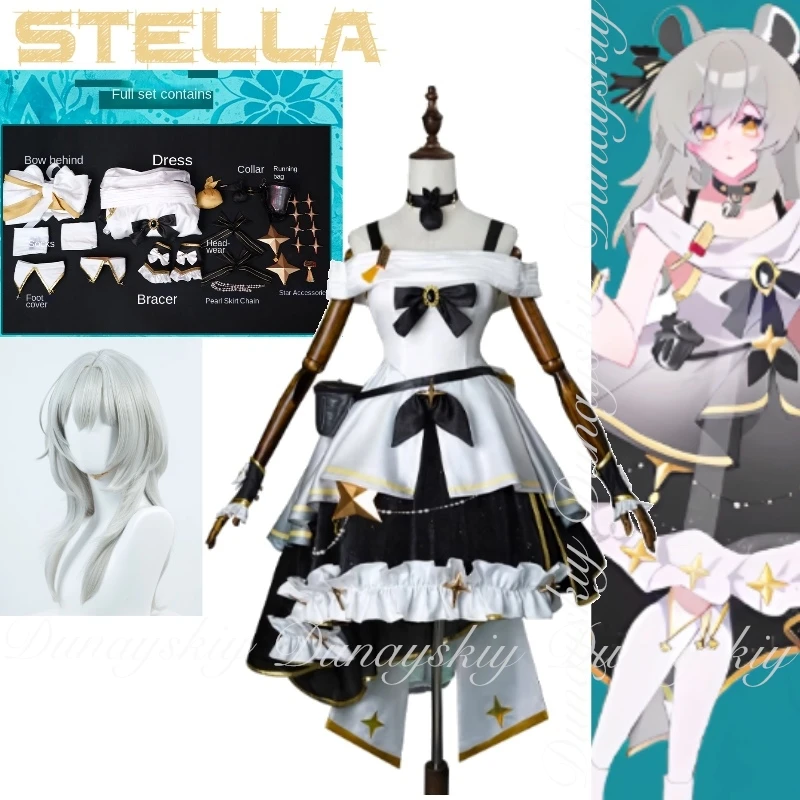 Honkai: Star Rail Game Stelle Cosplay con piccolo procione Abitino Abbigliamento da donna e parrucca grigia Costume cosplay pieno di set