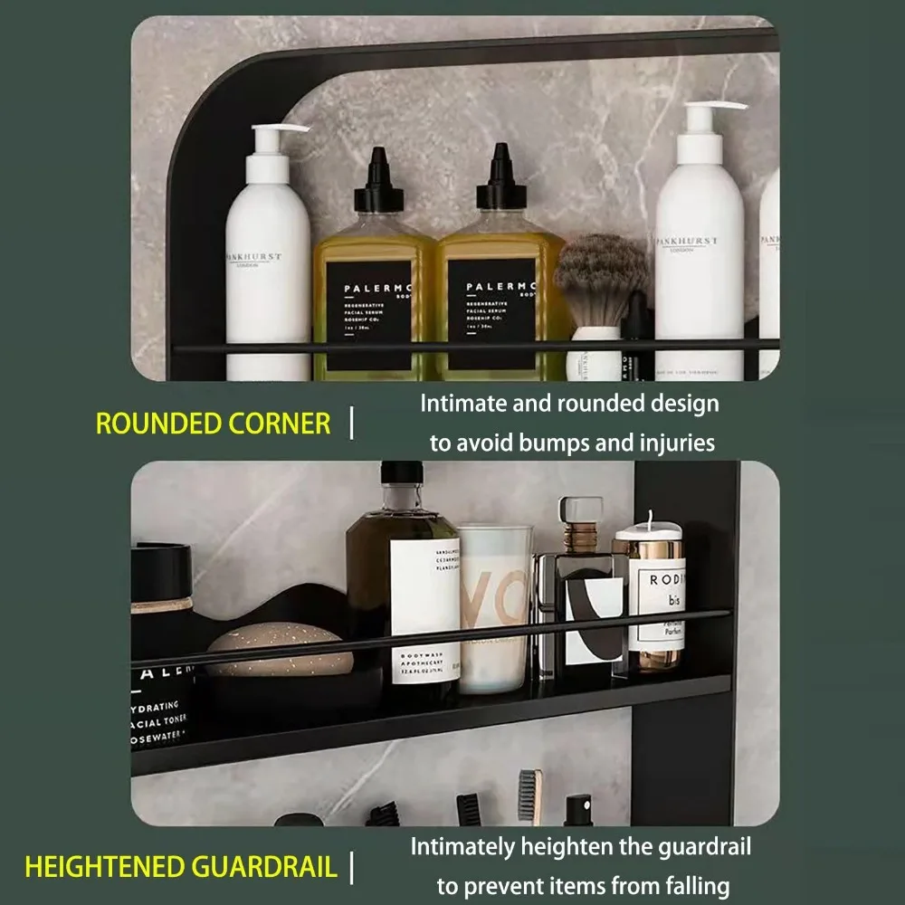 Wall-Mounted Bathroom Shelf No Drilling 2 Layers Shelves Cosmetic Storage Rack Kitchen Seasoning Bottle Racks Closet Organizer