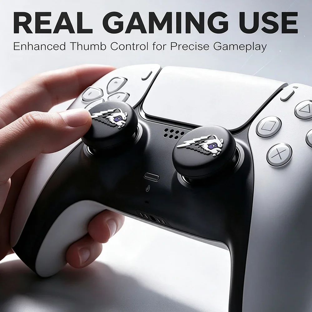 Silicone Joystick Thumb Caps for PS4 PS5 Xbox NS PRO Black Panda with Purple Eyes Non-Slip Enhanced Control Controller Grips