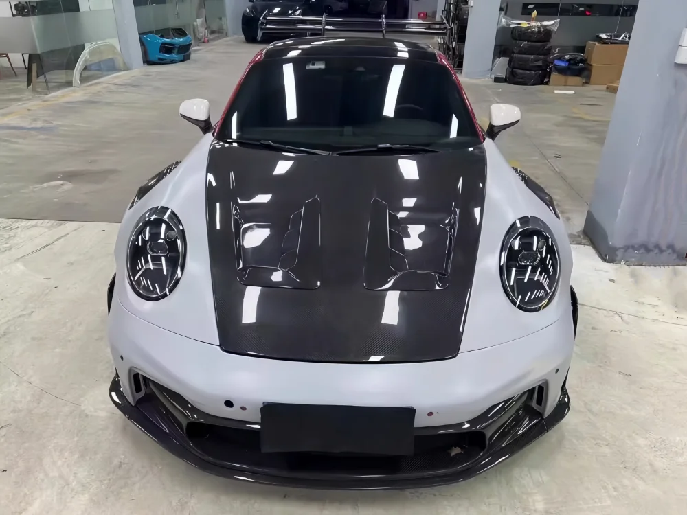 عالية الجودة ألياف الكربون التهوية هود لبورشه 992 GT3RS نمط الجبهة محرك هود محرك التهوية هود طقم الجسم