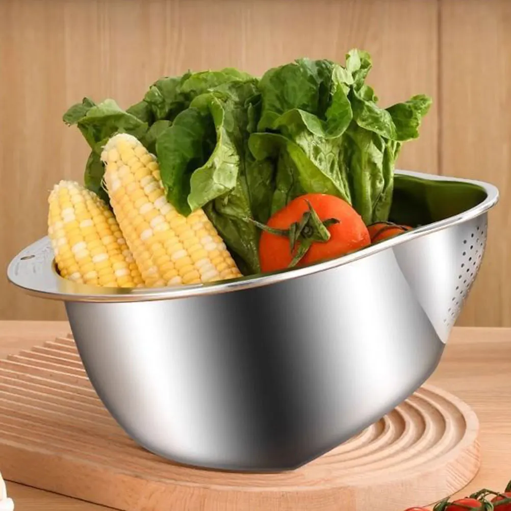 

2pcs Stainless Rice Washer Strainer Bowl Mesh Basket Kitchen Stainless Rice Wash Basket Fruit Vegetable Wash Draining