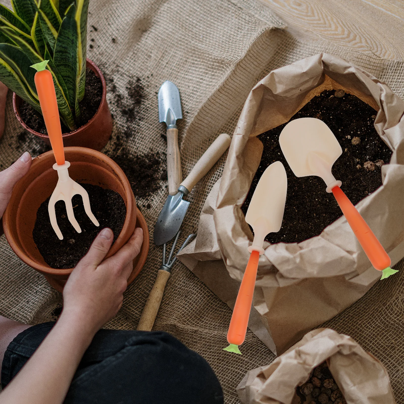 

1 Set Garden Tool Set Durable Abs Pp Material For Digging Loosening Soil Planting Vegetables Flowers Lawn Care Hand Shovel Rake