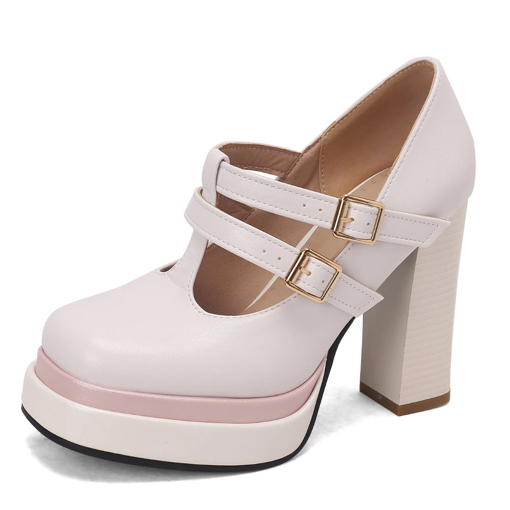T-Knopf Mary Jane Damenschuhe Quadratischer Kopf Temperament Vielseitiger dicker Absatz Super Einzelschuhe Damen High Heels