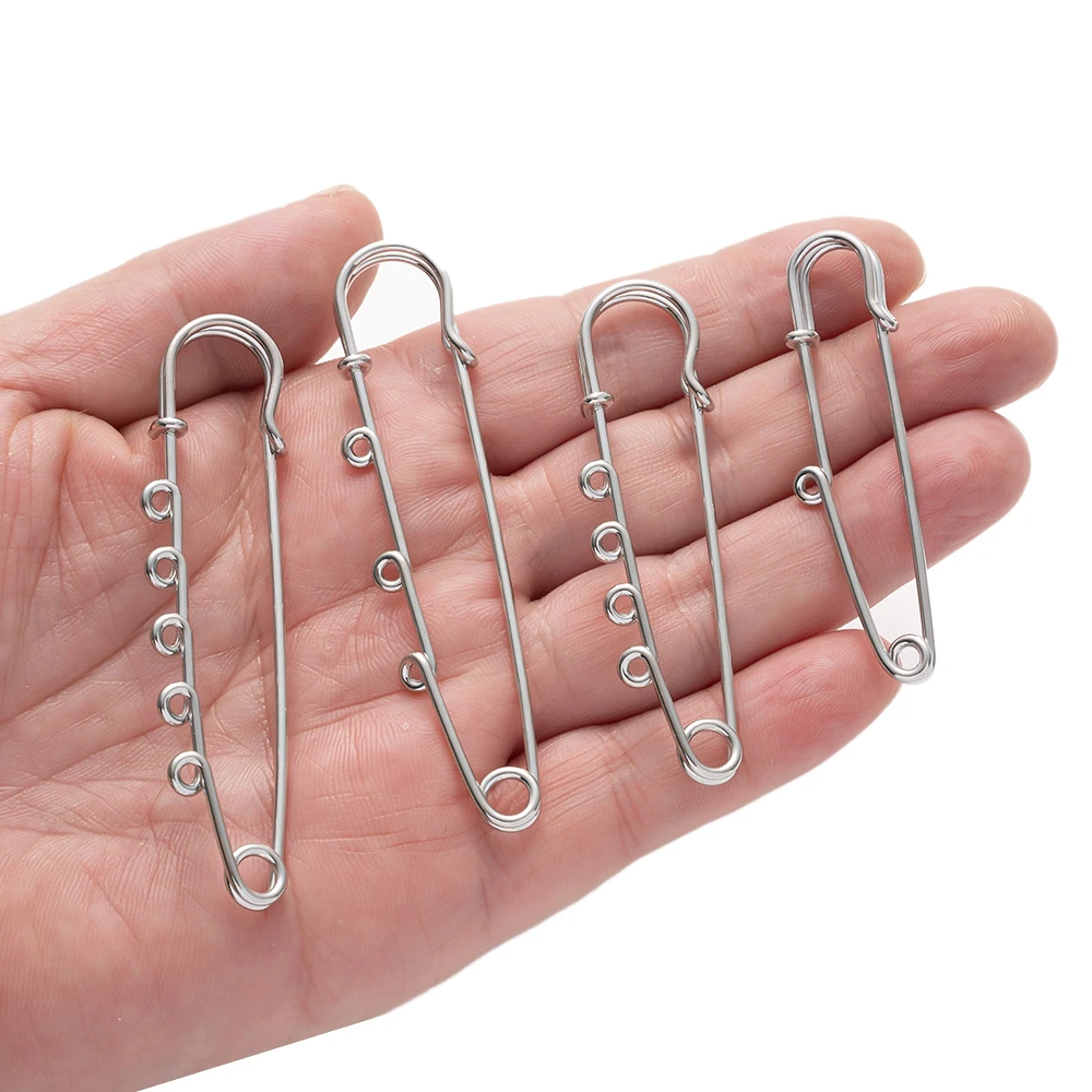 10pcs Large Safety Pins Brooch Blank Base with 1/2/3/4/5 Loops Rings for DIY Jewelry Clothes Craft Making Supplies Accessories