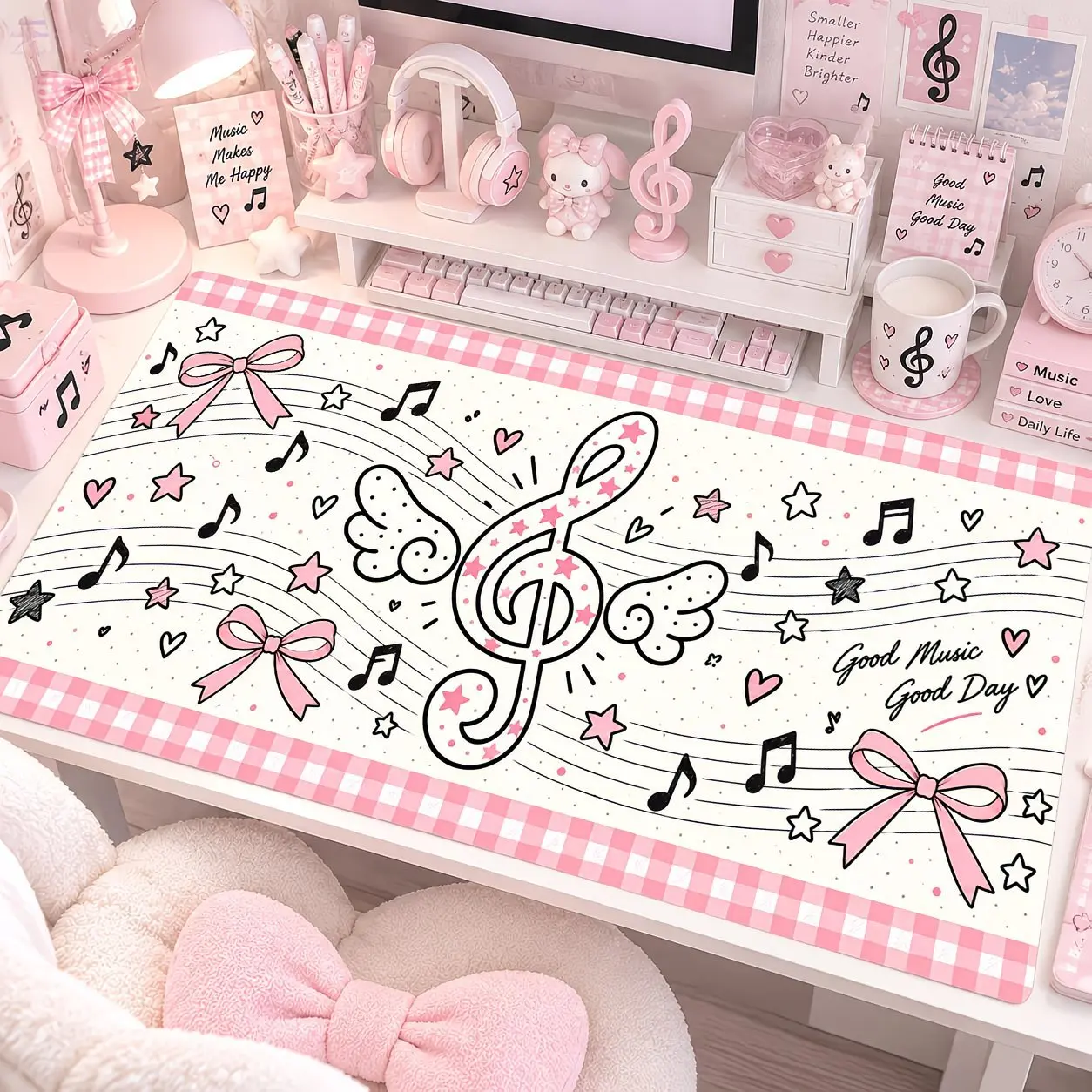 PU Leather Mouse Pad Record Notes Wings Bow MousePad Black Polka Dot Office Desk Mat Waterproof Non-Slip PU Desk Blotter Pad
