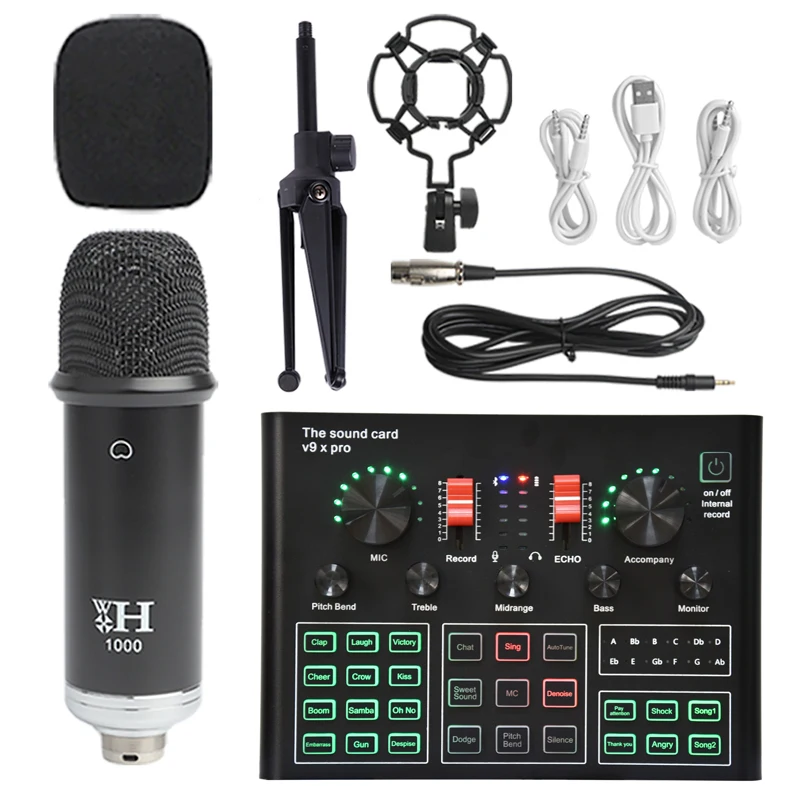 

V9XPro Sound Card Studio Mixer Singing Noise Reduction Microphone Voice BM900 Live Broadcast Phone Computer Record V9X Pro USB