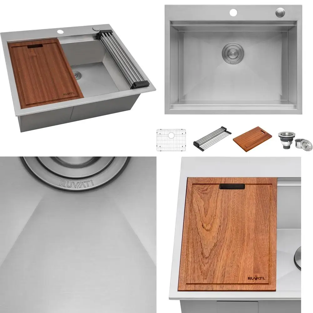 

Ruvati 23 by 20 Inch RV Workstation Drop-In Top Mount Bar Prep Sink, 16 Gauge Stainless Steel RVH8203