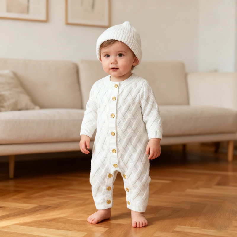 

New Spring Winter Infant Baby Girls Boys Knit Jumpsuit One Piece Cotton Long Sleeve Toddler Baby Romper Baby Diamond Clothes