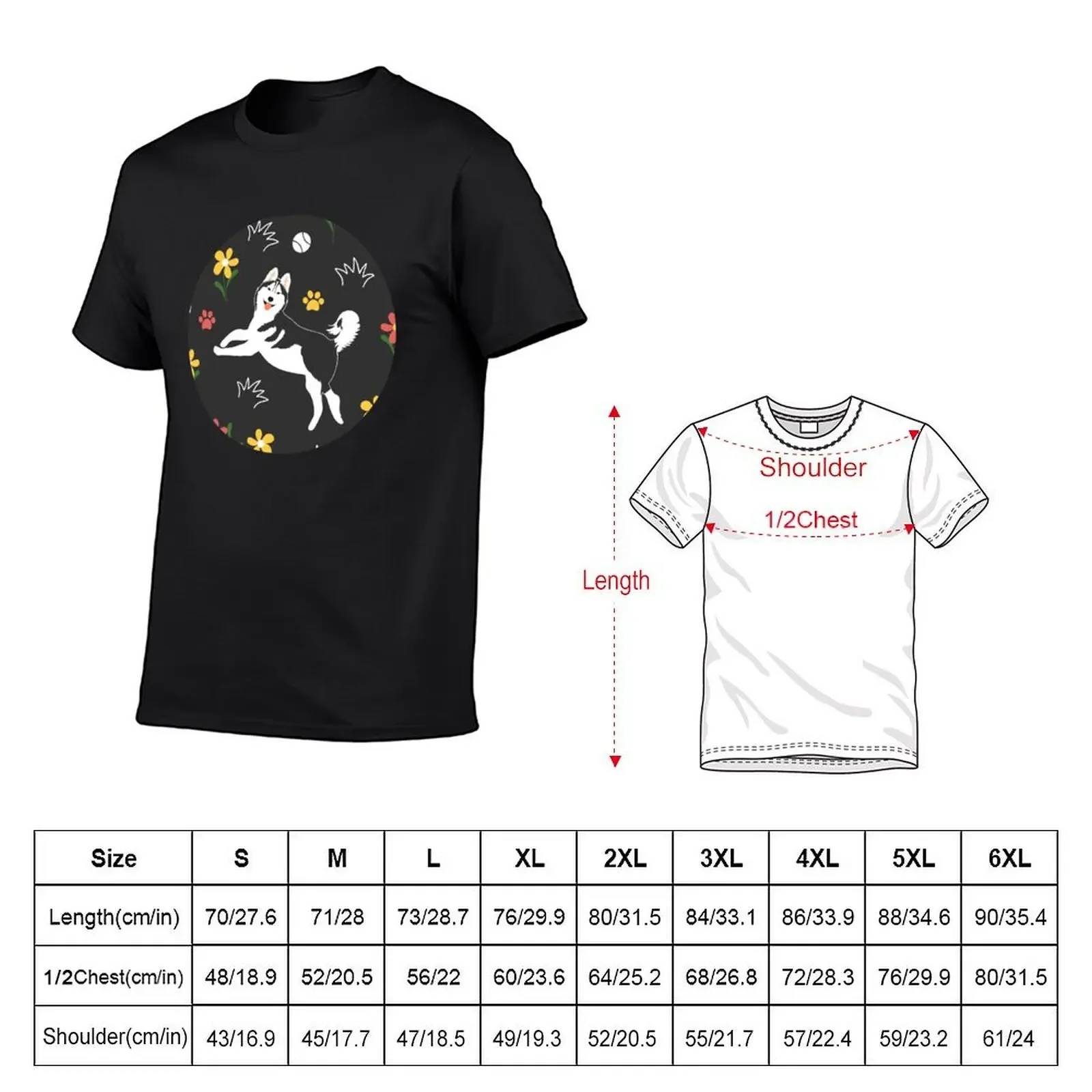 Siberian Husky Playing with Balls - Black T-Shirt anime t shirts plus sizes graphic t shirt vintage tee shirts for men