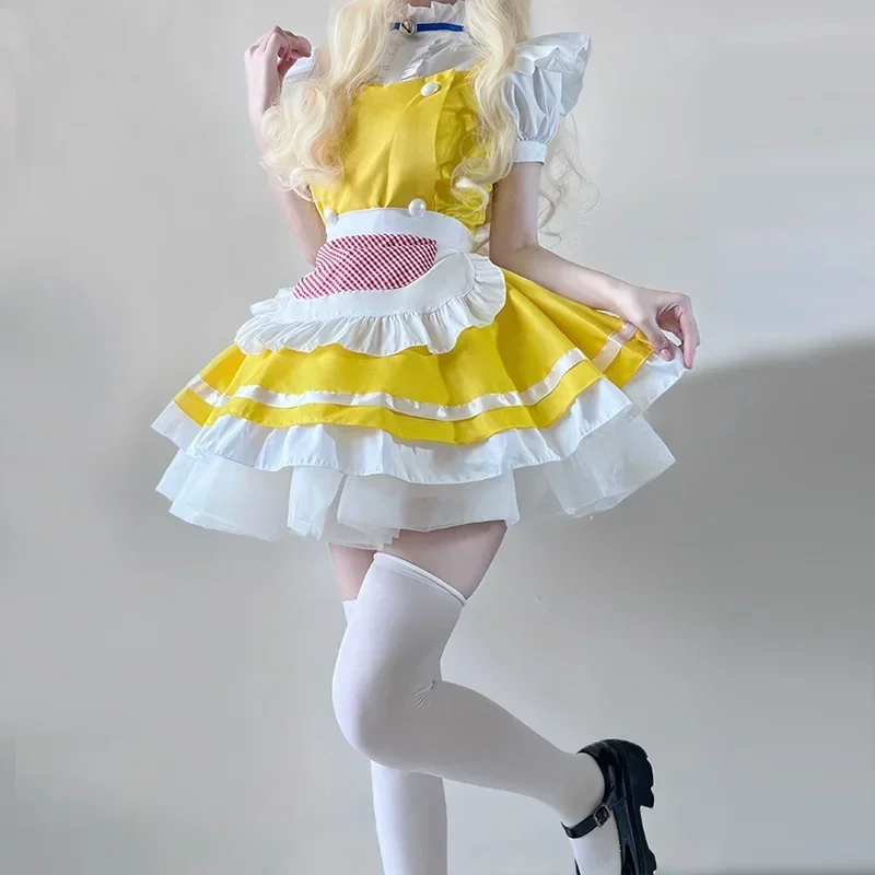 Lolita Yellow Maid Anime Cosplay Costumes Japanese Kawaii Love Live Cosplay Kelnerka Fartuch Pokojówki Strój Halloween Party Dress