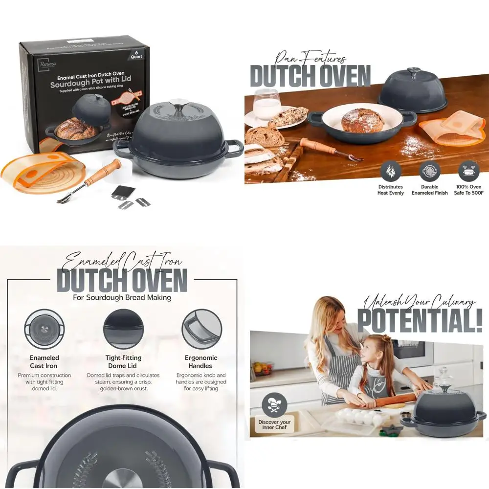 

Эмалированный чугунный голландский горшок для духовки с крышкой — идеально подходит для выпечки хлеба на закваске, включает в себя 5 лезвий для хлеба с антипригарным покрытием.