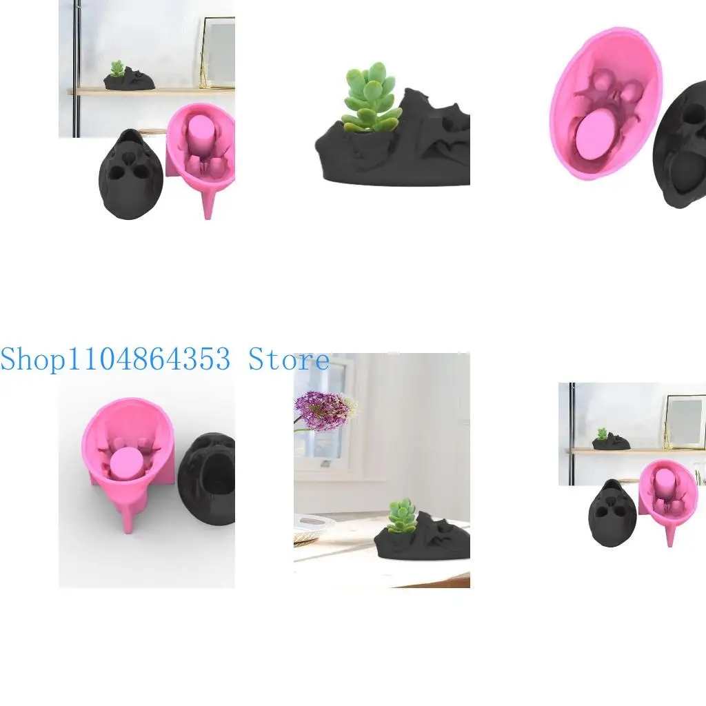 

652F Homemade Skeleton Plant Pot Silicone Mold Planter Mold Creative Skull Head Pen Holder Container Mold DIY