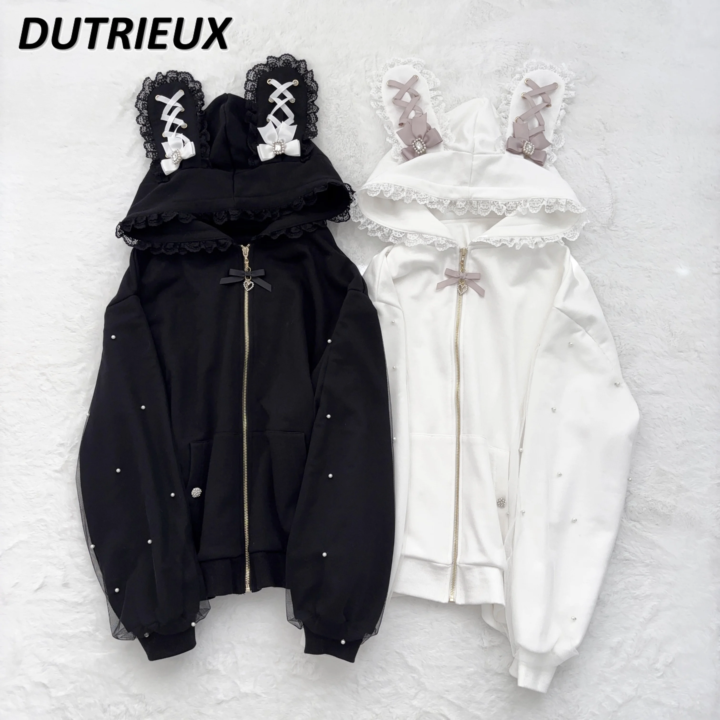 Straps Rabbit Ears Hooded Coats for Women Bow Long-sleeved Jacket Mass-produced Mine Series Casual Coat Female Autumn Winter