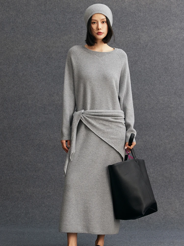 TLOML النساء 100% فساتين سترة الكشمير المعنقة س الرقبة قطعة واحدة فساتين الخريف الشتاء سميكة لينة الكشمير تريكو فضفاض أسلوب بسيط #3