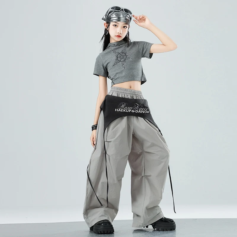 Vestiti della squadra delle ragazze Abiti da ballo jazz Costumi di danza hip-hop Manica corta Crop Top Pantaloni cargo Vestito Abbigliamento da ballo di strada DQL10727