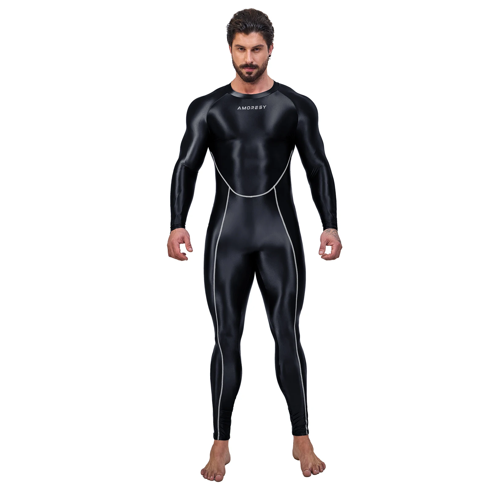 AMORESY Sexy Hot Mannen Een Stuk Huid Bodysuit Cosplay Catsuit Jumpsuits Stretch Bodystocking Spandex Zentai Pak