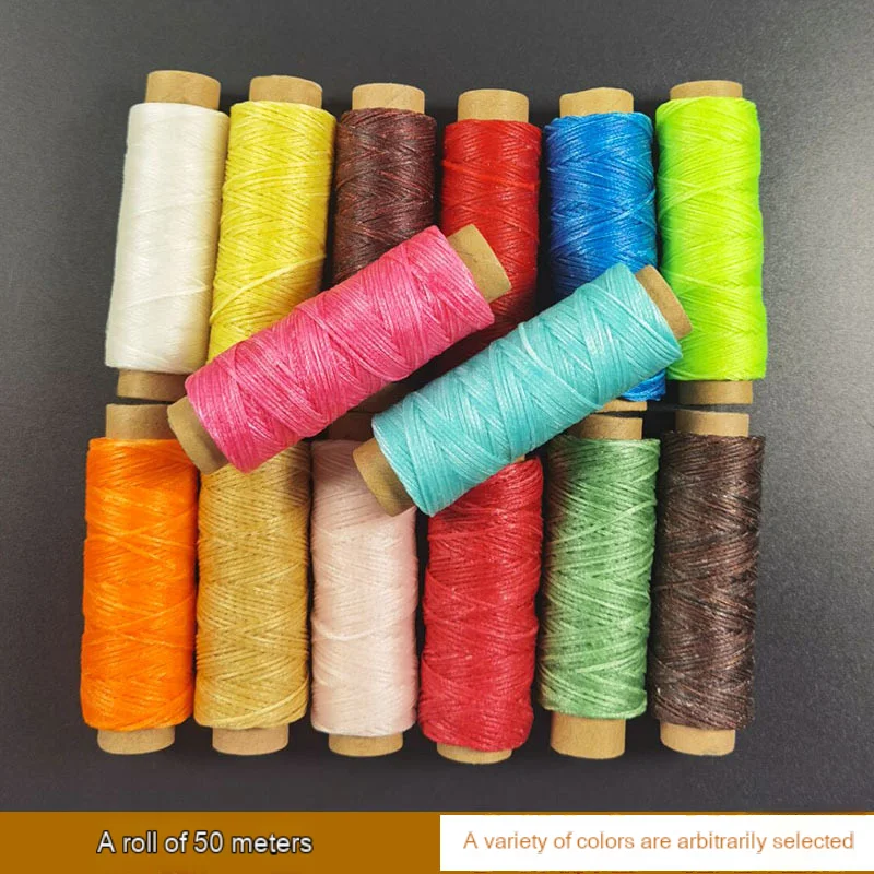 2 rolls of colored upper shoe bottom leather hand sewing thread Hand sewing thread 50 m/roll 150D flat wax thread wax rope varie