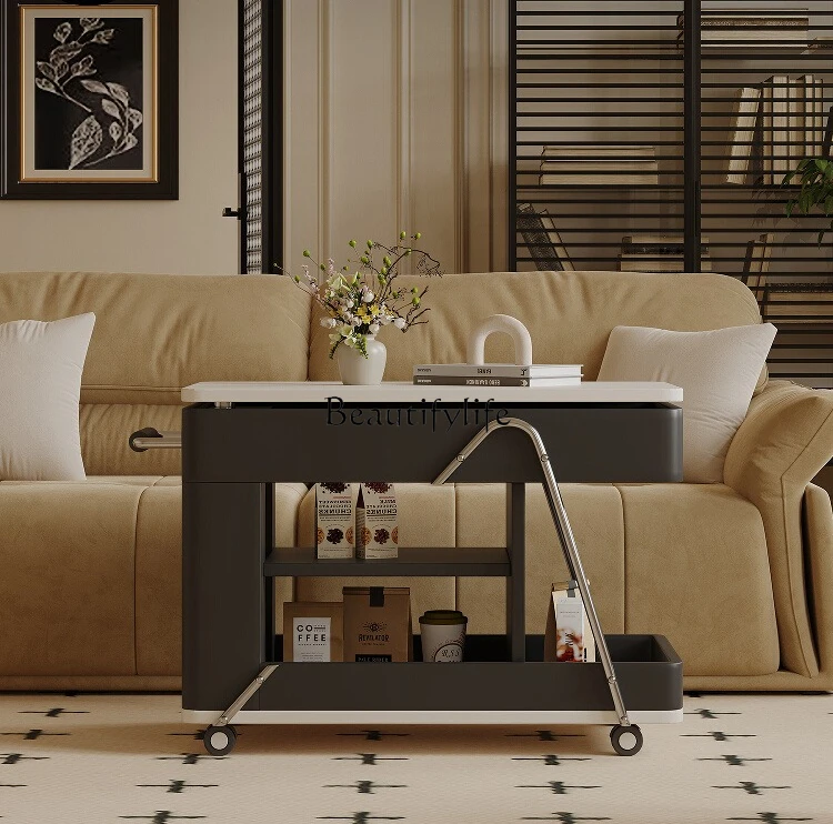 

*/Italian minimalist small apartment sofa side table movable lifting small coffee table cart
