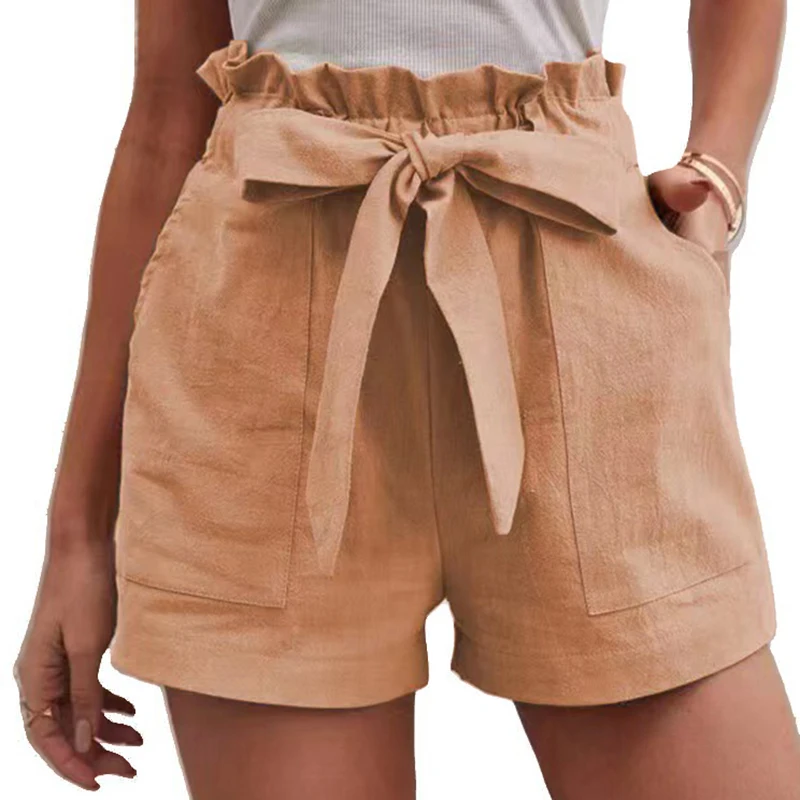 

XXL Womens Shorts Spring Summer 2023 Loose Linen Cotton Casual Khaki Korean Wide Leg Pant Drawstring Elastic Waist Bikers Shorts