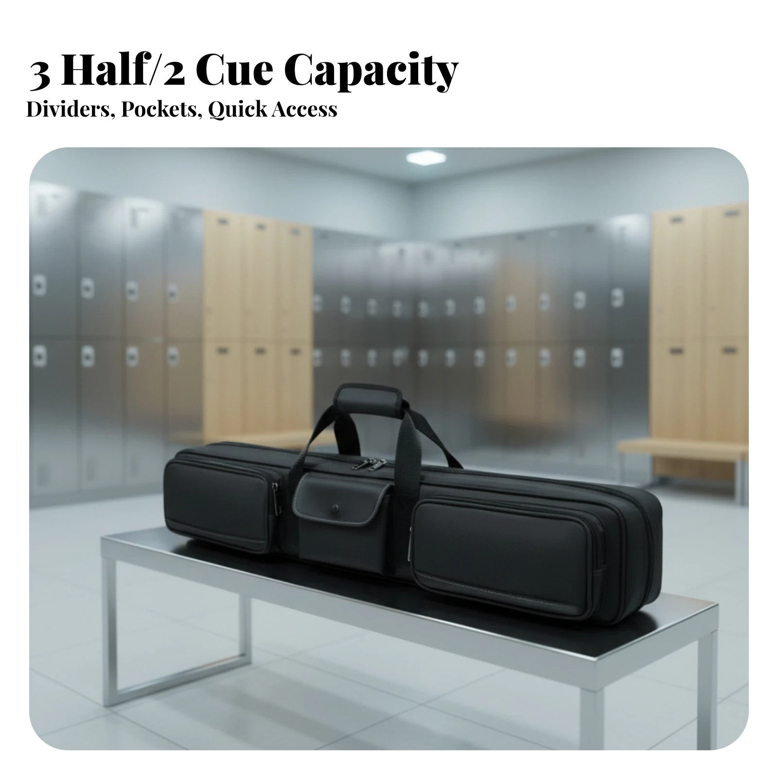 Billiard Cue Carrying Case Multi-Compartment Pool Cue Case with Shoulder Strap Robust Lightweight for League Nights