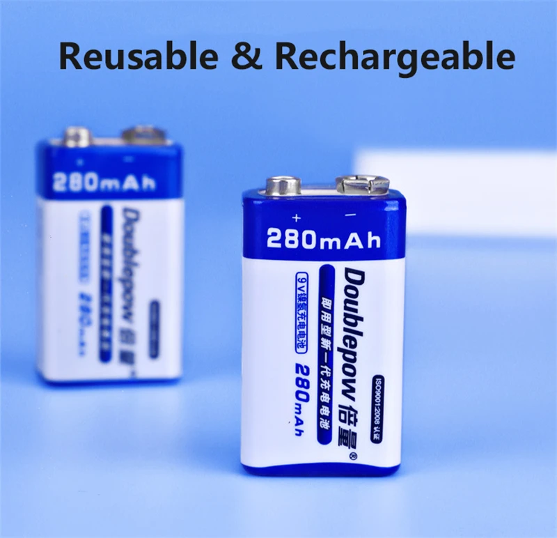 

6F22 9V 280mAh Ni-MH Rechargeable Battery with Charger for Multimeter Smoke Alarm Metal Detector Microphone Massager Toy Bateria