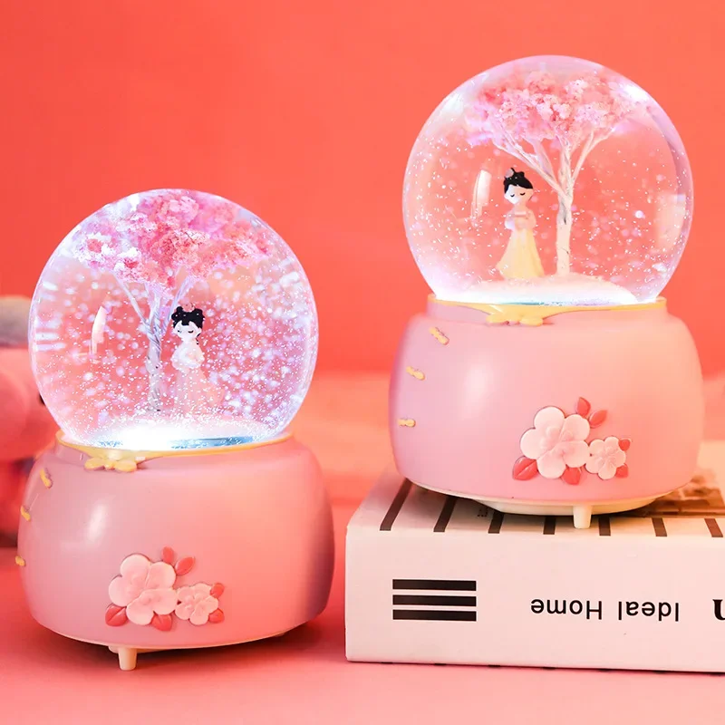 

Casa E Decoração Chinese Style Girl Crystal Ball Rotate Luminescence Music Snow Globe Valentine's Day Gift Desktop Decor