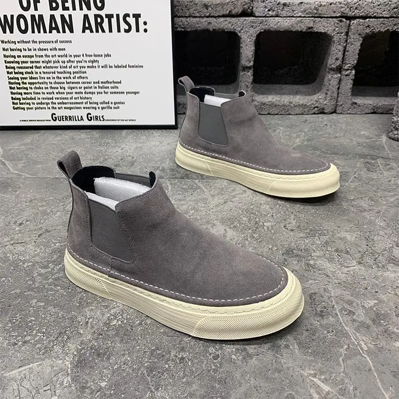Warm High Cut Boots for Men Platform Slip-On Winter Man Shoes Chelsea with Fur Trendy 2025 Non Retro Footwear New Offer Vintage