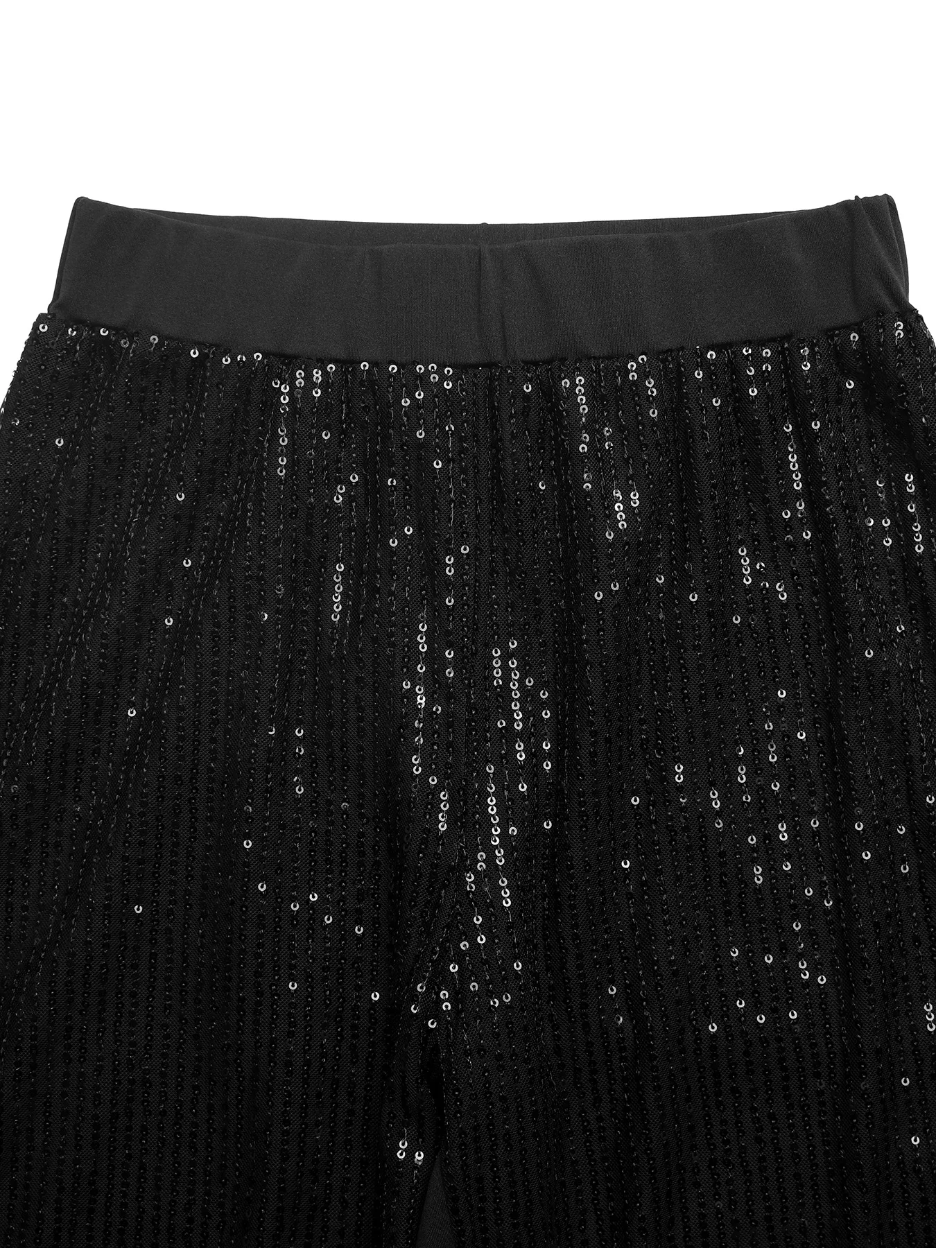Black Trendy Fashionable Elastic Waistband Sequin Splicing Straight Leg Pants for Women