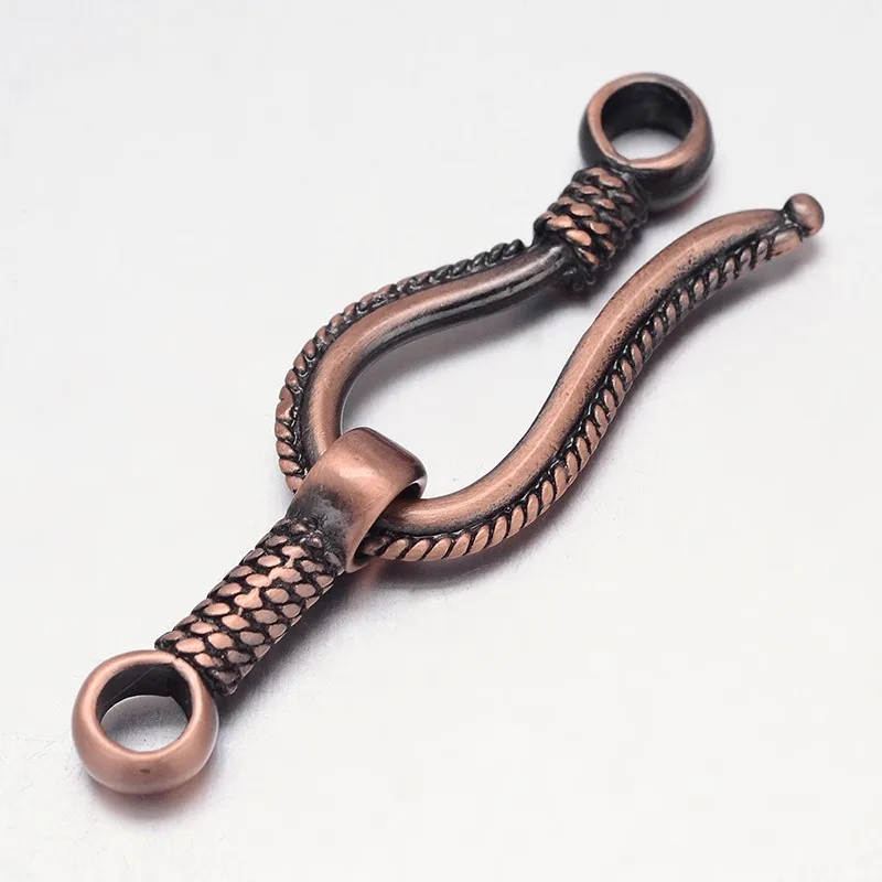 2Set Rack Plating Brass Hook and S-Hook Clasps Nickel Free Brushed Red Copper 45x14x4mm Hole: 3.5mm for fashion jewelry