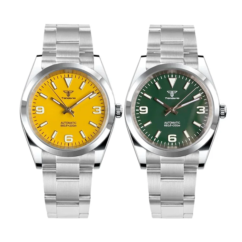 Tandorio 36mm 39mm Miyota Yellow Green Dial 20ATM Waterproof Diving Automatic Watch Men Lume Stainless Steel Strap Slide Buckle