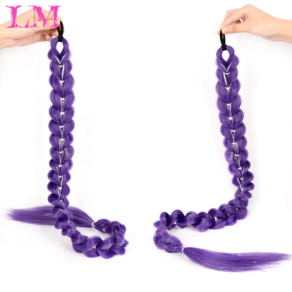 LM الاصطناعية 32 بوصة طويلة الأرجواني تجديل وصلات شعر لضفائر رومي تجديل الشعر للمرحلة حفلة تأثيري متعدد الألوان Br #4