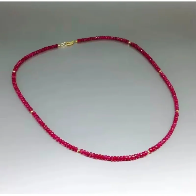 Natural Red Ruby 2-4mm Faceted Beaded Necklace Round Gemstone Choker